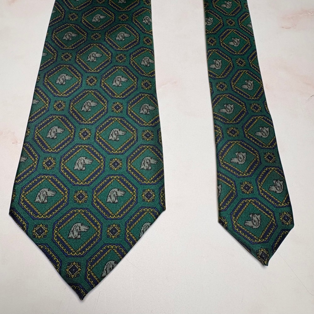Pascal Morabito Silk Neck Tie Green Dog Pattern Luxury Mens‎ Formal Animal